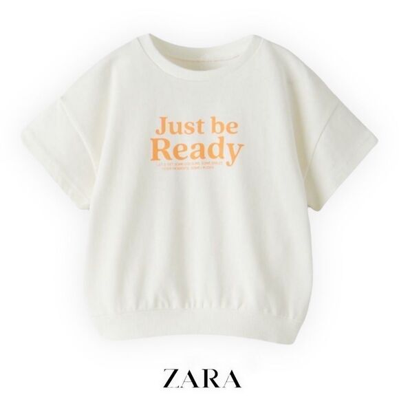 ZARA Kids | Cream | T-SHIRT WITH CONTRASTING SLOGAN - Picture 1 of 4